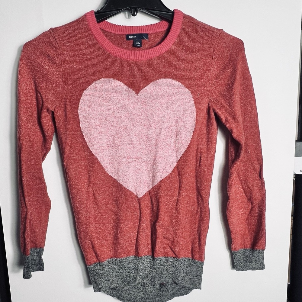 GapKids Girls XXL (14-16) Red Heather Heart Sweater Crew Neck Cotton Blend Knit